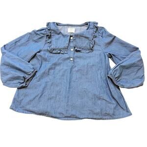 Girl's Crewcuts Chambray Top sz M J. Crew Denim Top Ruffle Collar